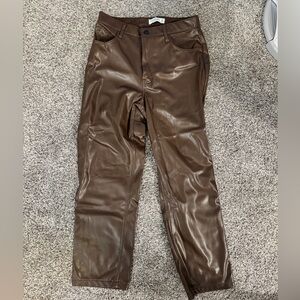 Abercrombie & Fitch Vegan Leather 90s Straight Leg Pant, Brown, Size 31